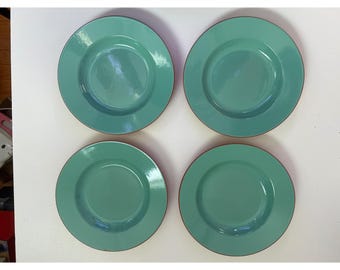4 vintage Loneoak & Co USA turkosa 25 cm terrakotta tallrikar