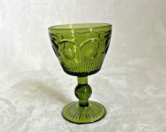 Vintage Bartlett Collins Bullseye-käpp Manhattan kristall avokado grönt glas