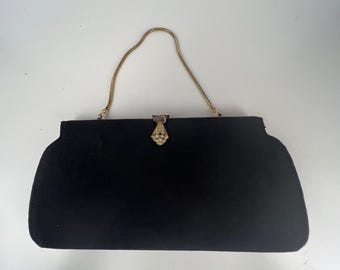 Vintage Black Fabric Purse 1940s-50s Handbag Cocktail Evening Bag Clutch