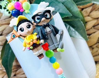 Carl and Russel Badge Reel, UP Disney, Handmade Clay ID Holder