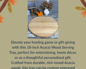 Bandeja de madera grabada personalizada / Bandeja de madera de acacia personalizada de 45 cm / Regalo para bodas, anfitriones y inauguración de la casa