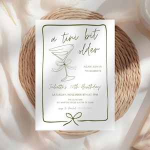 A Tini Bit Older Birthday Invitation: Dirty Martini Theme Invite, Editable Canva Template, Digital Download (5x7")