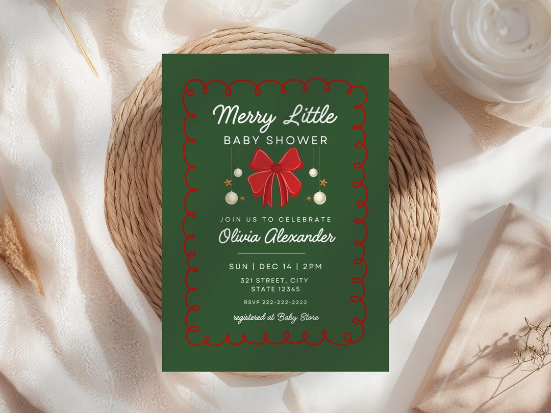 Plantilla de invitación para baby shower: editable, temática navideña ...