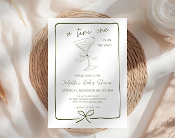 A Tini One Is On The Way Baby Shower Invitation Template, Editable Martini Baby Shower Invite, Green Gender Neutral Shower Digital Download