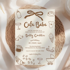 Cafe Bebe Baby Shower Invitation: Coffee Theme Baby Shower Invite, Modern Minimalist Baby Shower, Digital Download, Editable Canva Template
