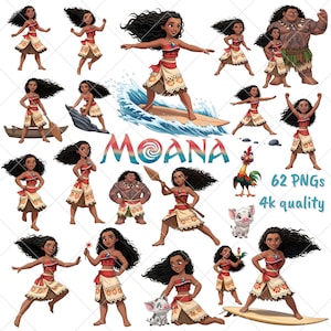 Vaiana Clipart-paket | 300 DPI PNG digitala designer (62 filer)