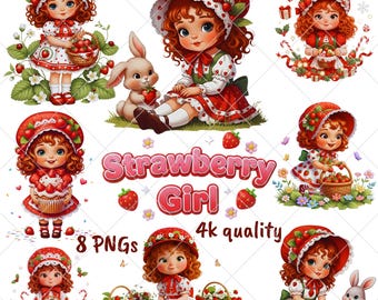 Kawaii aardbei meisje-clipart png | Feestsublimatieontwerp (digitale download)