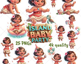 Moana Island Girl Clipart | Luau Birthday PNG (Digital Download)