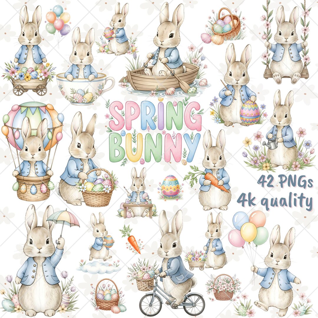 Peter Rabbit Watercolor Clipart | Spring Funny Bunny PNG (digital ...