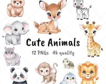 Aquarell Safari Tiere, Clipart, Kinderzimmer Deko (12 PNG)
