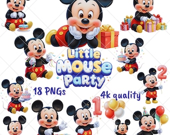 Baby Mickey Birthday PNG Clipart | Boy Party Design (Digital Download)