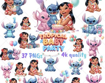 Hawaiian Lilo PNG Clipart | Stitch Birthday Design | Tropical Birthday (Digital Download)