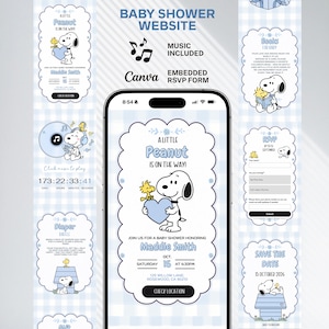 Peanuts Baby Shower Invitation | Snoopy Baby Shower Website | Editable Canva Baby Boy Shower Invite | Printable Snoopy Baby Shower Template