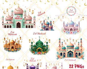 Clipart PNG di una moschea per Eid Mubarak / Decorazioni islamiche (Download digitale)