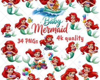 Baby Ariel Mermaid PNG Clipart | Nursery & Birthday Design (Digital File)