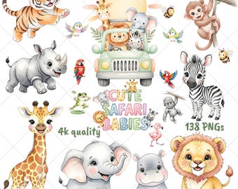 138 Safari Baby Animals PNGs Digital File | Cute Jungle Babies | Jungle Adventure Clipart | Safari Nursery | Baby Shower Safari Animals PNG