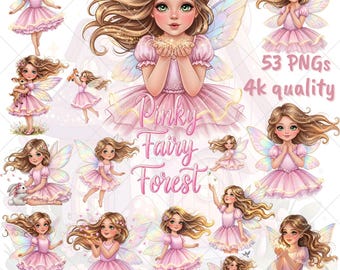 Fairy Clipart Bundle | 80 Pink Forest PNG Illustrations (Digital Download)