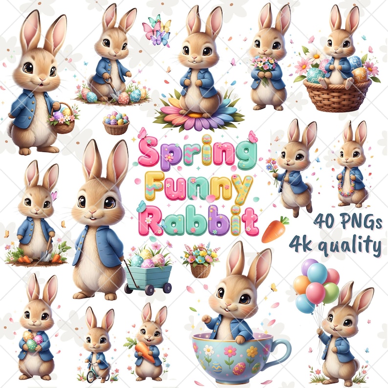 Peter The Rabbit Spring Spring Funny Peter Rabbit Watercolor Clipart | Spring Bunny PNG ...