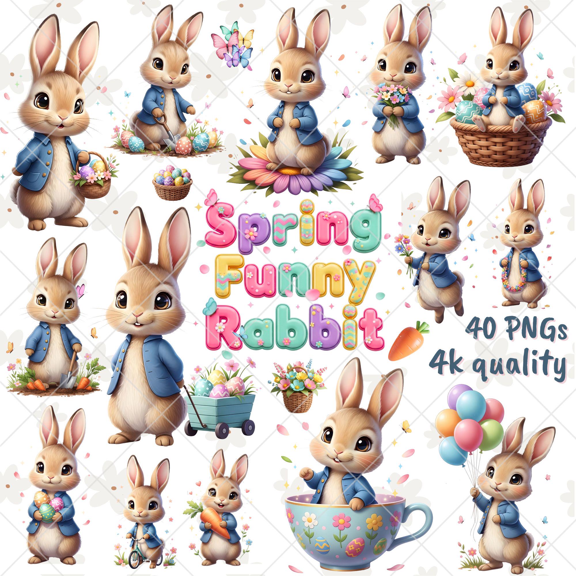 Spring Funny Peter Rabbit Watercolor Clipart | Spring Bunny PNG ...