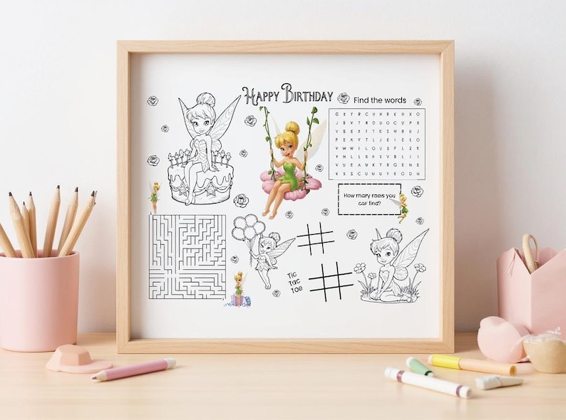 Tinkerbell Birthday Activity Sheet PNG Maze Coloring Word Search ...