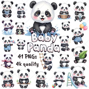 Watercolor Panda Clipart | 41 Kawaii Animal PNGs (Digital Download)