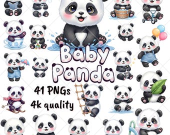 Kawaii Panda Clipart | 41 Nursery PNGs (Digital Download)