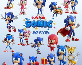 Sonic the Hedgehog Clipart | 90 PNG Designs for Kids (Digital File)