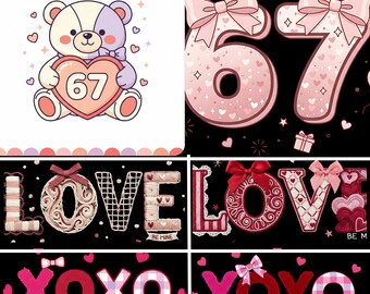 12 PNG Love, 67 & XOXO Patchwork Faux Embroidery PNG Bundle | Trendy Love Quotes, T-Shirt Hoodie Sweatshirt Sublimation