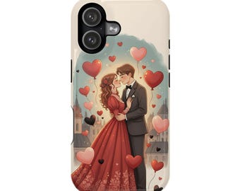 Romantic Couple Illustration Phone Case - Impact-Resistant Protective Cover, Gift for Him or Her