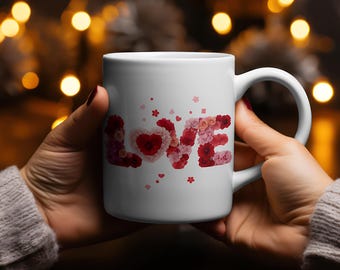 Floral Love SVG PNG – Valentine’s Day Sublimation Design, Love Quote Shirt Graphic, Colorful Flower SVG, Romantic Printable Digital Art