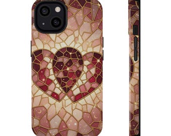 Kintsugi Stained Glass Phone Case - Romantic Valentines Day Design, Intertwined Hearts, Premium Protective Case