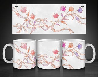 Girly Kintsugi Stained Glass Mug - Floral Bow Ceramic Coffee Cup, Luxury Feminine Aesthetic Mug
