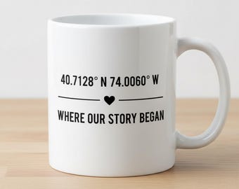 Personalized Coordinates Mug - Custom Location Coffee Cup, Where Our Story Began Gift for Couples