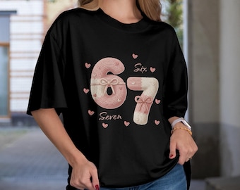 67 six seven Faux Yarn Coquette PNG - Trendy  Embroidery  Design, Girly Aesthetic T-Shirt Sublimation PNG, Commercial Use