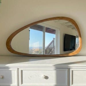 Solid Wood Asymmetrical Mirror, Honey Walnut Full Length Wall Mirror