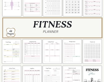 Planificador de ejercicios sin fecha: Seguimiento de entrenamientos, comidas y pérdida de peso (imprimible)