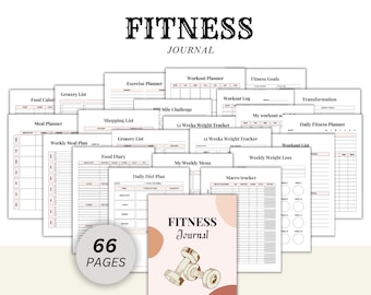 Undated Fitness Planner Journal | Weight Loss Tracker | Workout and Meal Log | Wellness Exercise Planner