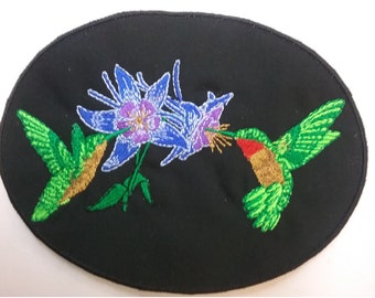 2 Hummingbirds with Blue Flowers Patch