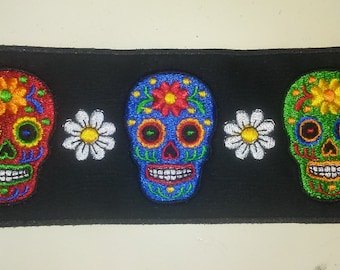 3 Color Sugar Skull Patch with Daisies