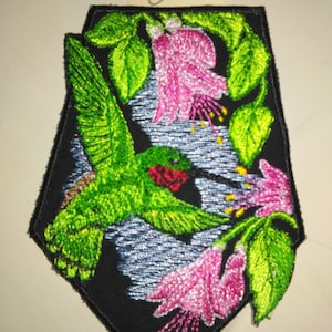 Hummingbird with Pink Flowers Patch