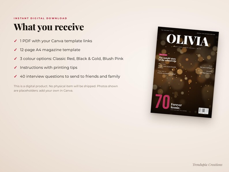 Light Bulb Template.pdf 70th Birthday Magazine Template, Editable Canva Photo Keepsake, 12 ...
