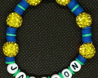 Savannah Bananas Custom Name Bracelet | Blue, Yellow Clay Disc Jewelry