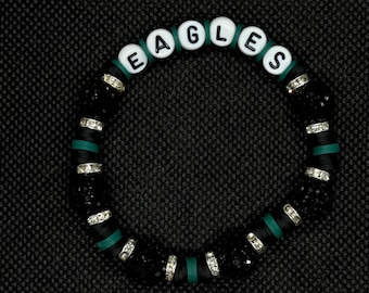 Eagles Beaded Bracelet | Black Green Rhinestone Fan Jewelry