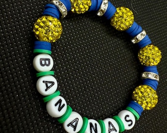Savannah Bananas Bracelet, Nanners Baseball Game Day Jewelry, Blue and Yellow Disc Bead Team Spirit Gift