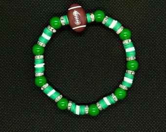 Handmade Green and White Football Beaded Bracelet