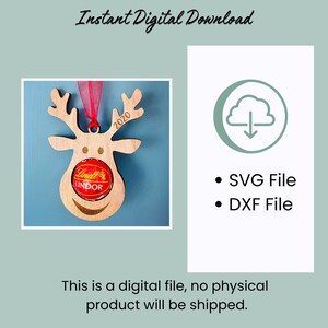 SVG-bestand rendierornament | Rendier met chocoladeneus | Kerstornament | Laserbestand kousvuller