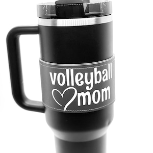 sports tumbler sleeves. Stanley accessory gift for mom. faux leather insulated cup wrap. sports mom gift choose the sport. Mother's Day gift image 1