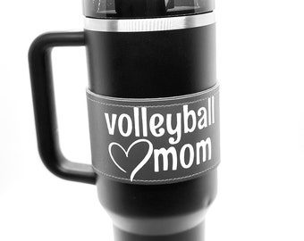 sports tumbler sleeves. Stanley accessory gift for mom. faux leather insulated cup wrap. sports mom gift choose the sport. Mother's Day gift