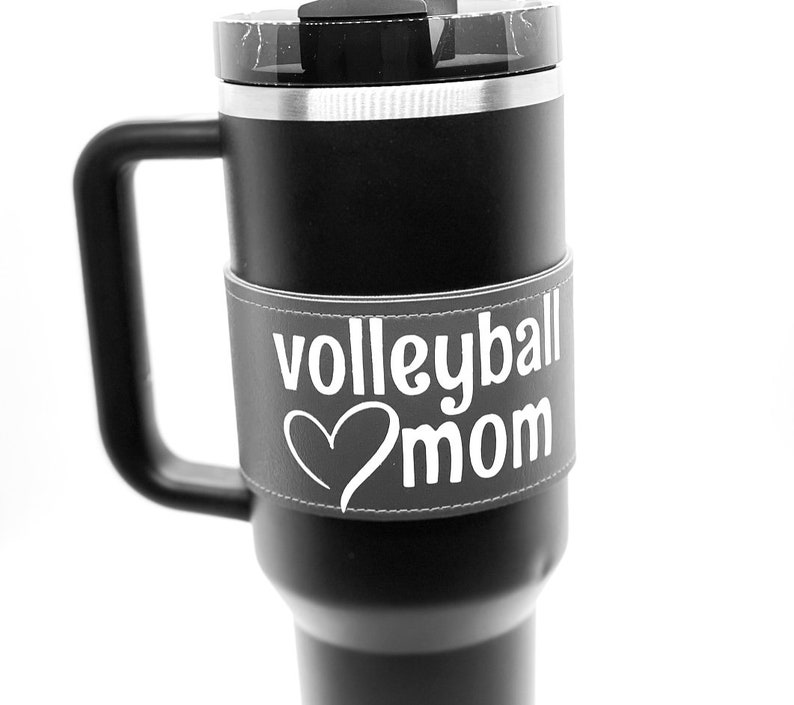 sports tumbler sleeves. Stanley accessory gift for mom. faux leather insulated cup wrap. sports mom gift choose the sport. Mother's Day gift image 1