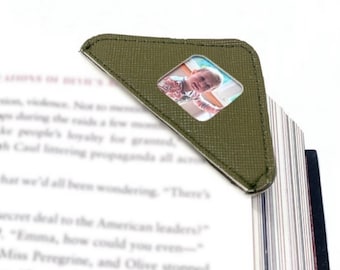 personalized image bookmark corner. custom gift. faux leather choices. planner book corner. page keeper. gift for reader.